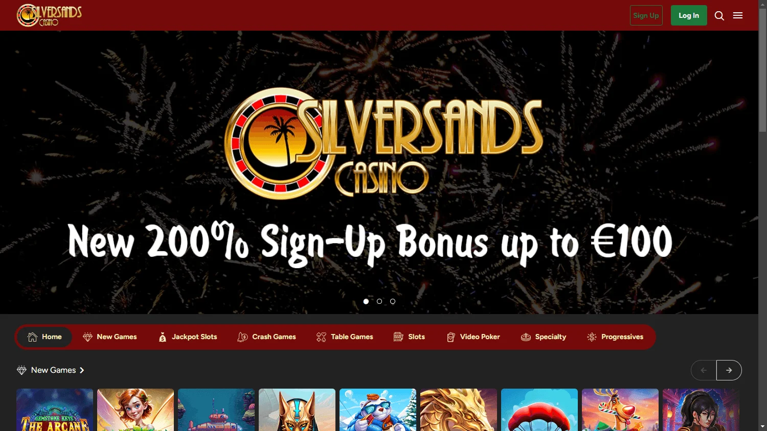Silversands Casino games screen on desktop